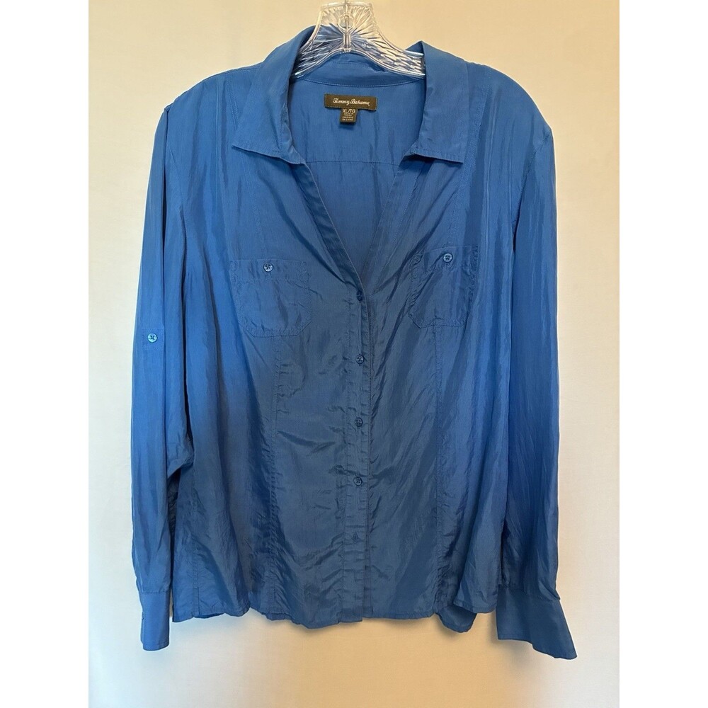 Tommy Bahama Women’s 100% Silk Blue Size XL Button Down Shirt Top